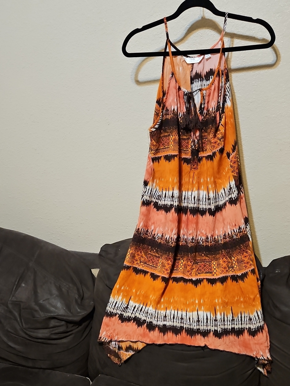 Tie-Dye Midi Sundress with Orange and Pink Stripes